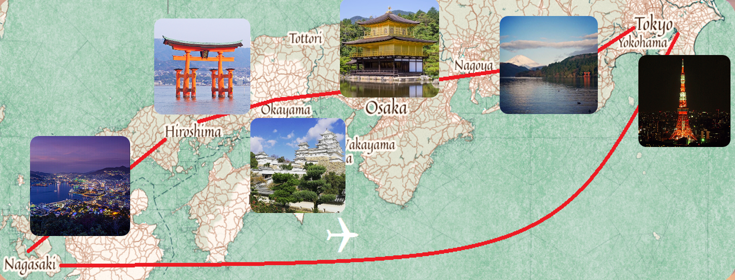 Routenplan mit Nagasaki